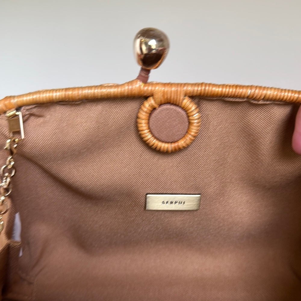 Chic Woven Orange Clutch with Gold Chain - Picture 4 of 10